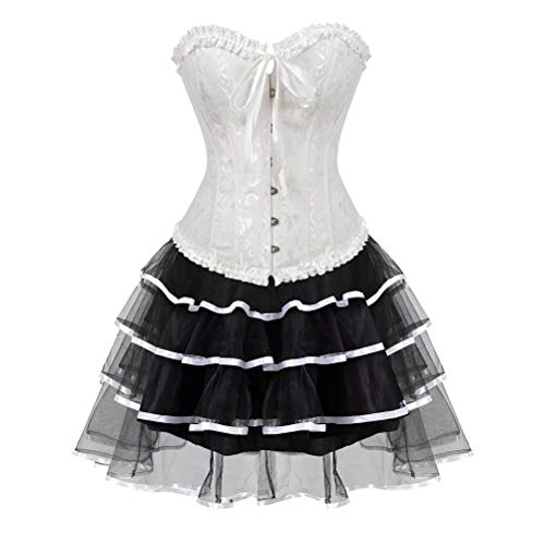 Korsett Kleid elegant Bustier Corsage überGröße Spitze Fasching Rock Burlesque Gothic Corsagenkleid Satin Weiß M von Josamogre