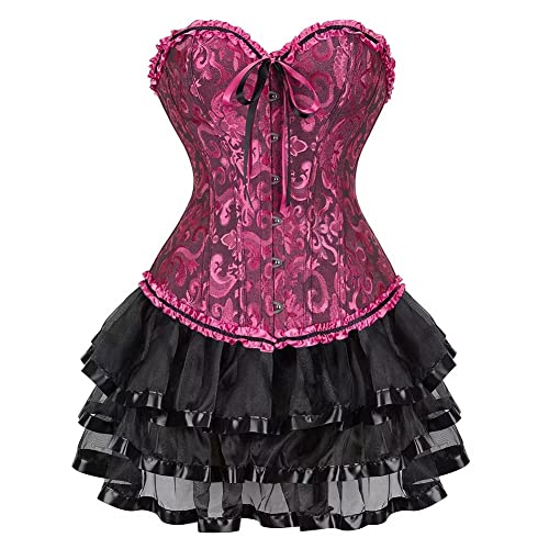 Korsett Kleider Korsettkleid Vollbrust Corsage Rock Set große größe Viktorianisch Günstige Halloween Rosarot L von Josamogre