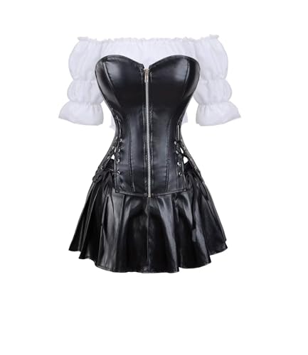 Korsett Kunstleder Corsage Kleid Rock Hemd SetLeder Reißverschluss Damen Burlesque Steampunk Schwarz XL von Josamogre