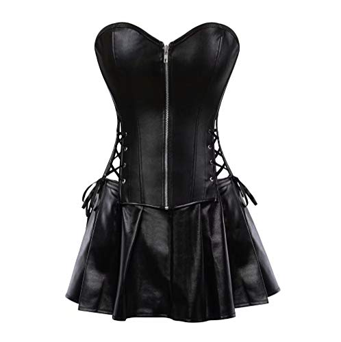 Korsett Kunstleder Corsage Kleid Rock Leder Reißverschluss Damen Burlesque Steampunk Schwarz 3XL von Josamogre