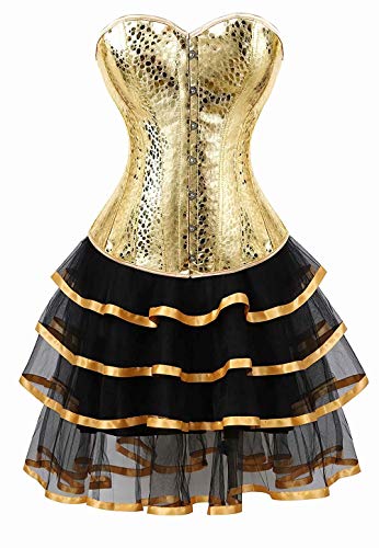 Josamogre korsett leder kleider corsage tutu korsettkleid rock spitze burlesque große größe damen frauen kostüm Gold 3XL von Josamogre