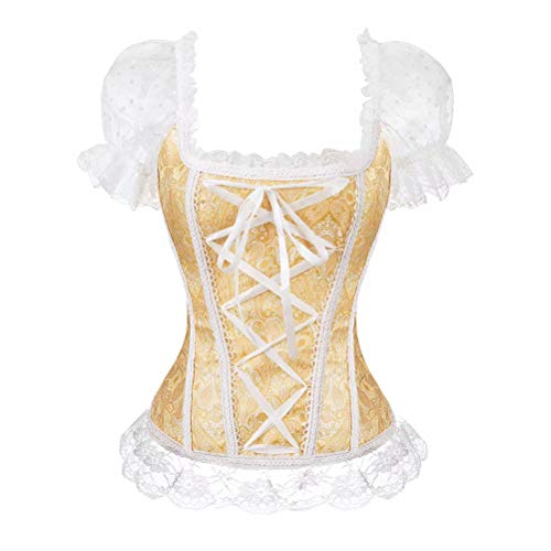Korsett Push up Bustier Corsage mit träger Spitze Blumen ärmel Größe Größe erotische Damen top elegant Gelb 2XL von Josamogre
