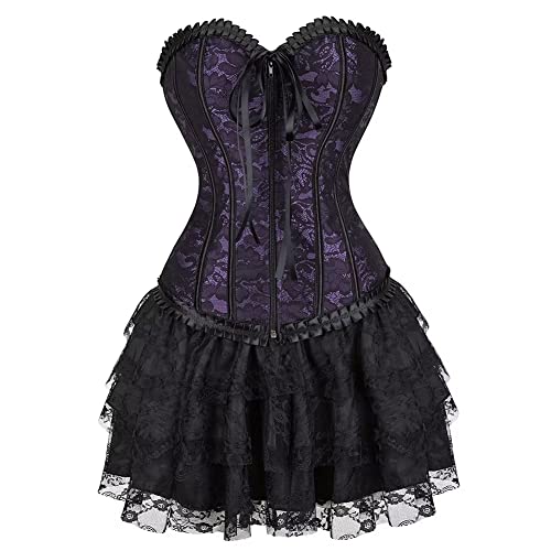 Josamogre Korsett Sexy Kleider Rock Damen Corsage Vollbrust Bustier Corset Dress Korsagenkleid Reißverschluss Gothic Burlesque Vintage Violett XL von Josamogre