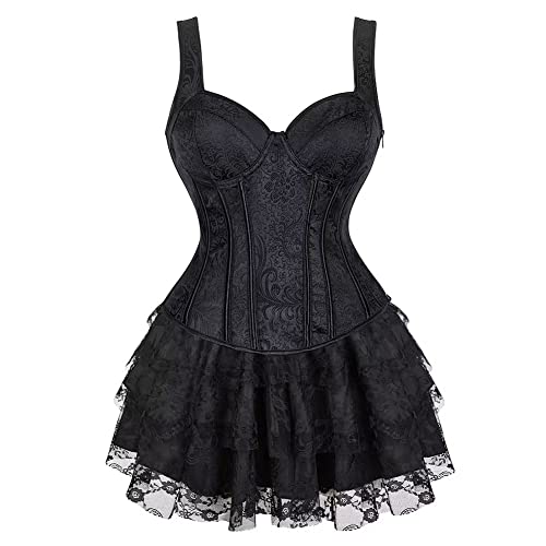 Josamogre Korsett Sexy Kleider Rock Damen Dress Korsagenkleid Corsage Vollbrust Bustier Strapshalter Reißverschluss Burlesque Schwarz 2XL von Josamogre