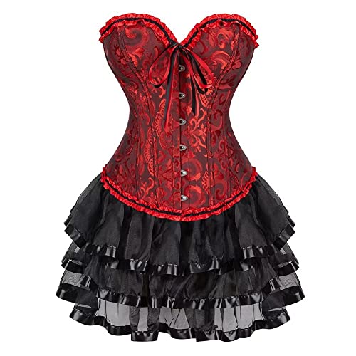 Korsett Tutu Kleider Corsagenkleid Vollbrust Corsage große größe Viktorianisch Rock Set Günstige Halloween Schwarz Rot M von Josamogre