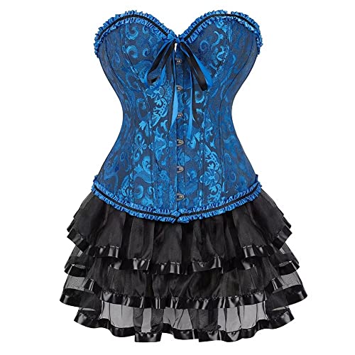 Korsett Tutu Kleider Korsettkleid Vollbrust Corsage große größe Viktorianisch Rock Set Günstige Halloween Blau 4XL von Josamogre