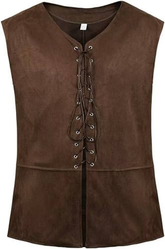 Kostüm Herren Weste Mittelalter Kleidung Renaissance Piraten Gothic Mantel Steampunk Oktoberfest Karneval Cosplay Top mit Schnürung Kaffee 2XL von Josamogre