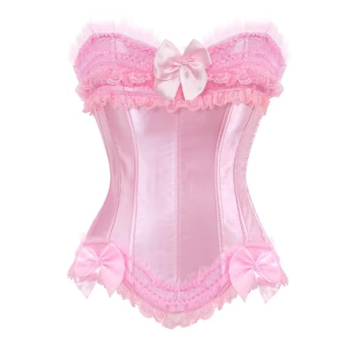 Rosa Korsett Damen Sexy Top Bluse Vollbrust Corsage Pink Corset Schnüren Corsagentop Vintage Burlesque Gothic Frauen Große Größen 2XL von Josamogre