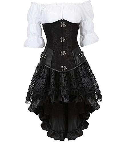 Josamogre Steampunk Corsagenkleid leder unterbrust Corsage korsett Kostüm kleider rock Bluse burlesque piraten sexy damen Schwarz 2XL von Josamogre