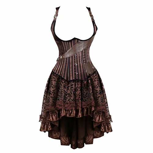 Unterbrust Korsett Kleid 3 Set Träger Corsagen Piratenrock Steampunk Damen Vintage Braun M von Josamogre