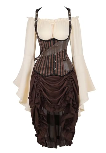 Unterbrust Korsett Piraten Kleid Set Damen Steampunk Rock Top Kostüm Korsettkleid Schnüren Große Größen Karneval Braun S von Josamogre