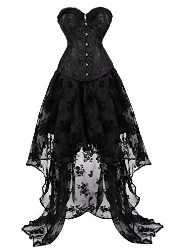 corsagenkleid Set Corsage Bustier Korsett Kleider stahlstäbchen Spitze lang asymmetrisch Rock Tutu tüllrock elegant Schwarz 4XL von Josamogre