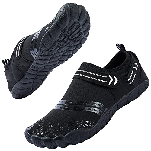 Josaywin Wasserschuhe Herren Schnell Trocknend Barfußschuhe Zehenschuhe rutschfeste Surfschuhe Schwimmschuhe, Schwarz,44.5 von Josaywin