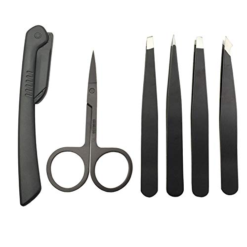 Joselin 6 StüCk Professionell Rostfreier Stahl Augenbrauen Pinzette Set Haar SchräG Werkzeug Augenbrauen Clip Aufkleber mit Etui Makeup Werkzeug Set von Joselin