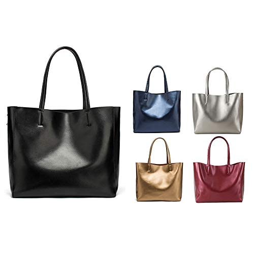 Joselin Echte Ledertaschen Damen Mode Rindsleder Handtaschen GroßE KapazitäT Einfache Handtasche UmhäNgetasche Damen-Schwarz von Joselin