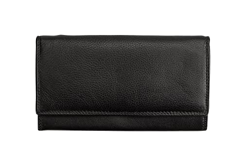 Josephine Osthoff Geldbörse Damen Leder Länglich Portemonnaie mit Reißverschluss KleinGeldbörse Kreditkartenetui RFID-Schutz Geldbeutel mit Münzfach (904), Farbe:Schwarz von Josephine Osthoff Handtaschen-Manufaktur