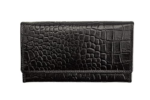 Josephine Osthoff Geldbörse Damen Leder Länglich Portemonnaie mit Reißverschluss KleinGeldbörse Kreditkartenetui RFID-Schutz Geldbeutel mit Münzfach (904), Farbe:KK-Schwarz von Josephine Osthoff Handtaschen-Manufaktur