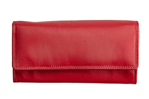 Josephine Osthoff Geldbörse Damen Leder Länglich Portemonnaie mit Reißverschluss KleinGeldbörse Kreditkartenetui RFID-Schutz Geldbeutel mit Münzfach (907), Farbe:Kirsche von Josephine Osthoff Handtaschen-Manufaktur