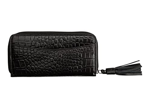 Josephine Osthoff Geldbörse Damen Leder Länglich Portemonnaie mit Reißverschluss KleinGeldbörse Kreditkartenetui RFID-Schutz Geldbeutel mit Münzfach (500), Farbe:KK-Schwarz von Josephine Osthoff Handtaschen-Manufaktur