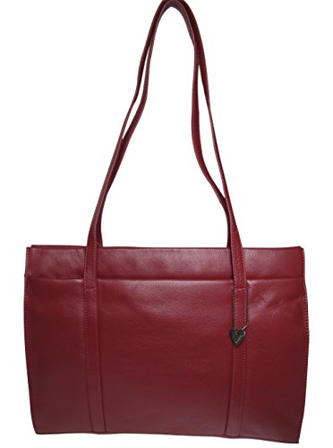 Josephine Osthoff Damen Handtasche Legat, Shopper aus 100% Echleder, handgemacht mit Laptopfach bis 13 Zoll, Henkeltasche mit Schultergurt, für Arbeit, Uni, Einkauf, mit Reißverschluss, Farbe:Bordeaux von Josephine Osthoff Handtaschen-Manufaktur