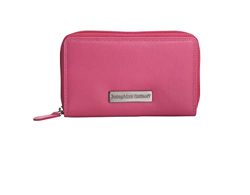 Josephine Osthoff Geldbörse Damen Gross Leder doppelter Reißverschluss kompakter Geldbeutel mit RFID Schutz Herren Portemonnaie (262), Farbe:Fuchsia von Josephine Osthoff