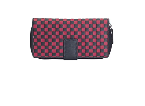 Josephine Osthoff Geldbörse Gross doppelter Reißverschluss geflochtenes Leder Damen Geldbeutel mit RFID Schutz Herren Portemonnaie (261), Farbe:Marine/Fuchsia von Josephine Osthoff