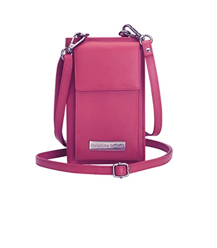 Josephine Osthoff Handy Umhängetasche mit Geldbörse, handgemacht aus 100% Echtleder, Clutch für Damen, RFID Schutz, Crossbody Schultergurt, 12 Kartenfächer, Farbe:Fuchsia von Josephine Osthoff