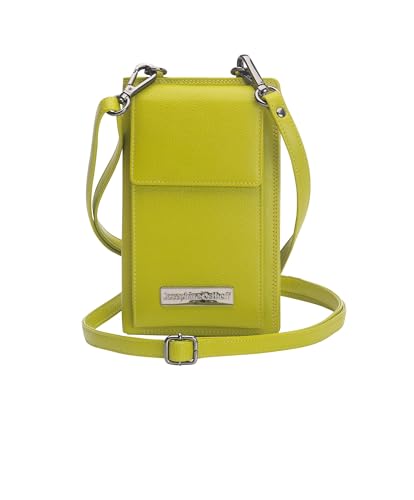 Josephine Osthoff Handy Umhängetasche mit Geldbörse, handgemacht aus 100% Echtleder, Clutch für Damen, RFID Schutz, Crossbody Schultergurt, 12 Kartenfächer, Farbe:limone von Josephine Osthoff