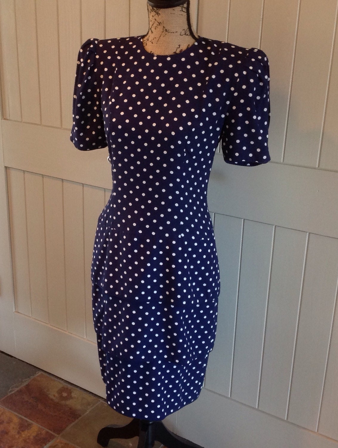 Hübsches Damen Polka-Dots Kleid 80' Von Maggy London von Josephinewardrobe