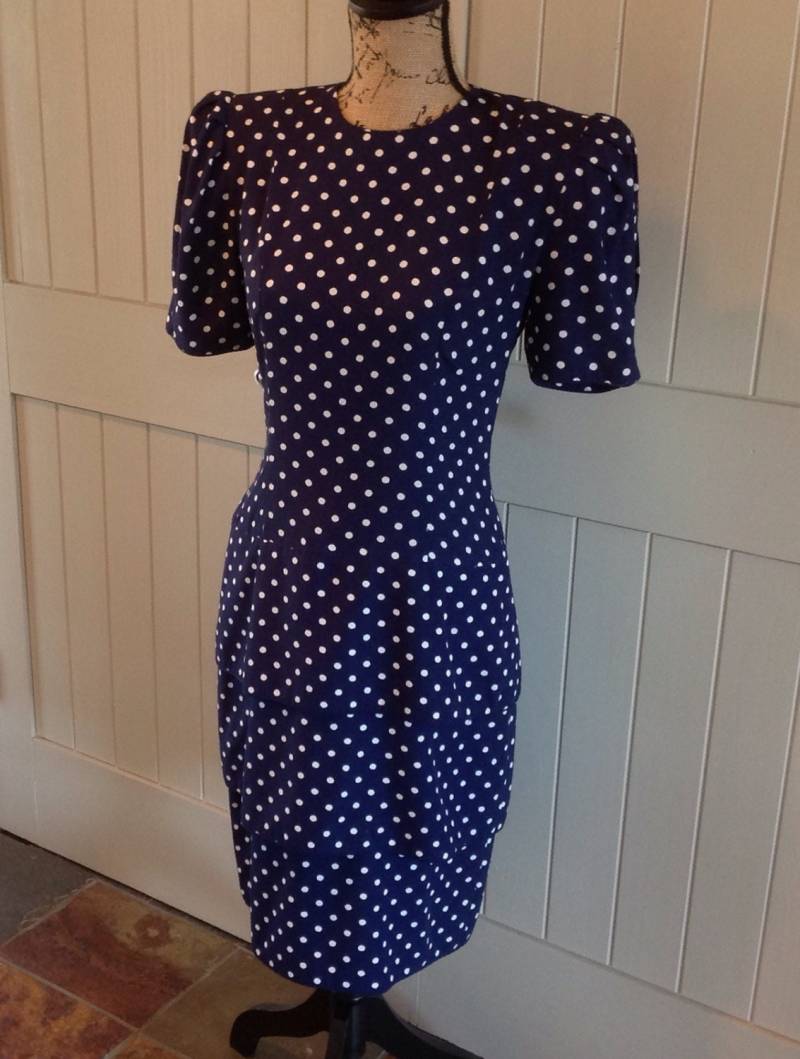 Hübsches Damen Polka-Dots Kleid 80' Von Maggy London von Josephinewardrobe