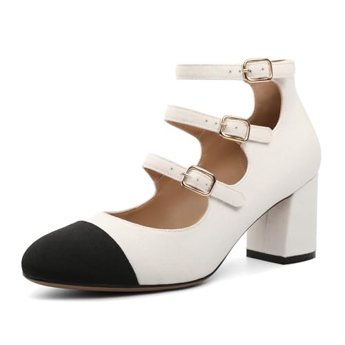 Joseywade Mary Jane Pumps für Damen, Blockabsatz, Kappe, Zehen, klobig, zweifarbig, 6,3 cm, Pumps mit Schnallenriemen, Z Weiß, 37.5 EU Joseywade Mary Jane Pumps für Damen, Blockabsatz, Kappe, Zehen, klobig, zweifarbig, 6,3 cm, Pumps mit Schnallenriemen, Z Weiß, 37.5 EU von Joseywade