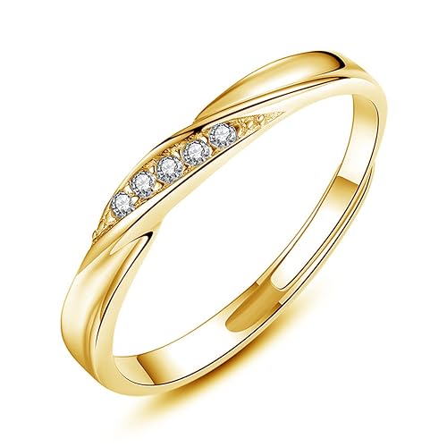 Josfeva Damen Trauringe Paar Ringe, 925 Sterling Silber Gold Offen Verstellbar Partnerringe Verlobungsring Hochzeitsring Band Ring mit Weiß Zirkonia, Geschenk für Ehefrau Mann Freundin Freund von Josfeva