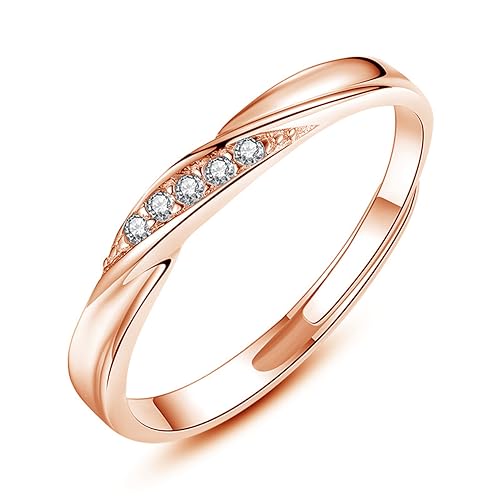 Josfeva Damen Trauringe Paar Ringe, 925 Sterling Silber Rose Gold Offen Verstellbar Partnerringe Verlobungsring Hochzeitsring Band Ring mit Weiß Zirkonia, Geschenk für Ehefrau Mann Freundin Freund von Josfeva