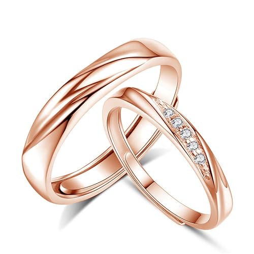 Josfeva Damen & Herren Paar Ringe Partnerringe 925 Sterling Silber Offen Rose Gold Verstellbare Versprechen Verlobungsring Hochzeitsring Band Ring mit Zirkonia Geschenk für Frau Mann Freundin Freund von Josfeva