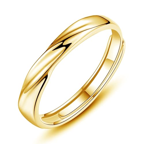 Josfeva Herren Trauringe Paar Ringe, 925 Sterling Silber Gold Offen Verstellbar Partnerringe Verlobungsring Hochzeitsring Band Ring mit Weiß Zirkonia, Geschenk für Ehefrau Mann Freundin Freund von Josfeva
