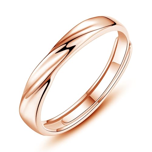 Josfeva Herren Trauringe Paar Ringe, 925 Sterling Silber Rose Gold Offen Verstellbar Partnerringe Verlobungsring Hochzeitsring Band Ring mit Weiß Zirkonia, Geschenk für Ehefrau Mann Freundin Freund von Josfeva