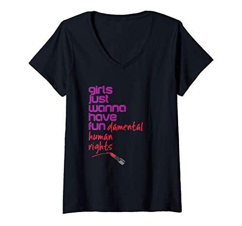 Damen Girls Just Wanna Have Fundamental Human Rights T-Shirt mit V-Ausschnitt von Josh's Tees