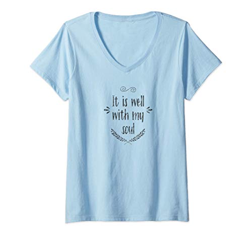 Damen It is Well with My Soul Dark T-Shirt mit V-Ausschnitt von Josh's Tees