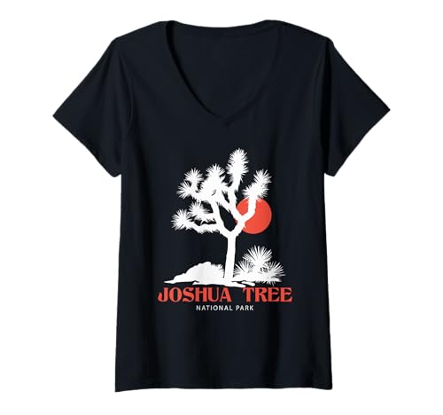 Damen Vintage Retro National Park Outdoor Camping Joshua Tree T-Shirt mit V-Ausschnitt von Joshua Tree Cactus Mountain Desert Clothing Co.