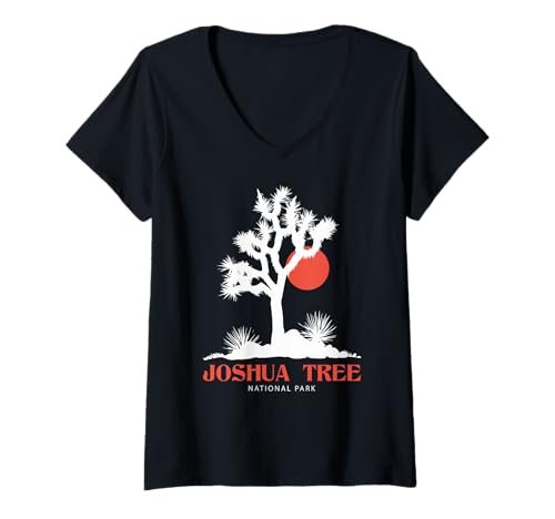 Damen Vintage Retro National Park Outdoor Camping Joshua Tree T-Shirt mit V-Ausschnitt von Joshua Tree Cactus Mountain Desert Clothing Co.