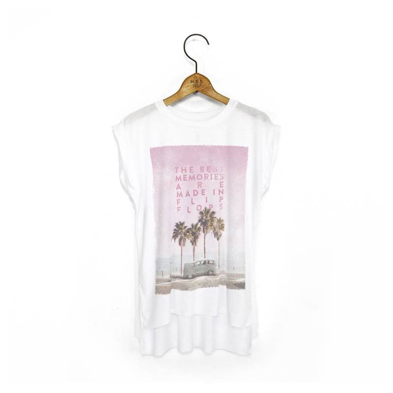 Frauen "The Best Memories Are Made in Flip Flops' Surfer Style Flowy Muskel-T-Shirt Mit Gerollter Manschette von JoshyTees