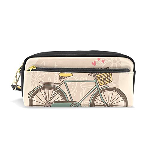 Handgezeichnete Fahrradtasche aus PU-Leder mit Blumen und Herzen, Reise-Kosmetiktasche, Make-up-Tasche, Kosmetik- und Toilettenartikel-Organizer-Tasche für Damen von Josid