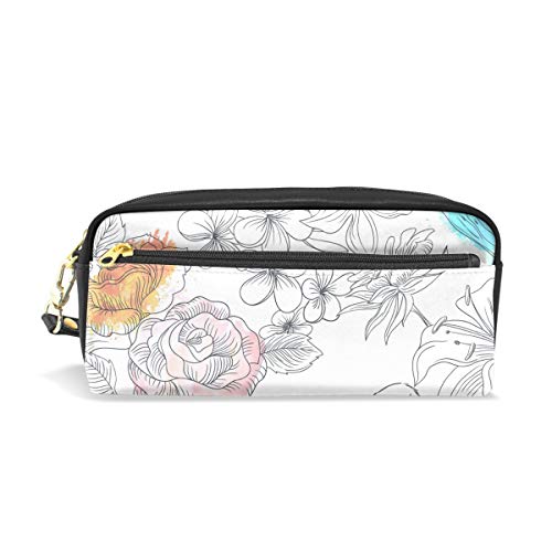 Reise-Kosmetiktasche aus PU-Leder, Blumen- und Vogel-Design, handgezeichnet, Make-up-Tasche, Kosmetik- und Toilettenartikel-Organizer-Tasche für Damen von Josid