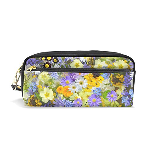 Reise-Kosmetiktasche aus PU-Leder, Motiv: Frühlingsblumen, Blüte, Make-up, Clutch, Kosmetik- und Toilettenartikel-Organizer-Tasche für Damen von Josid