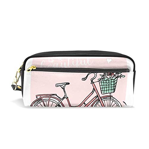 Reise-Kosmetiktasche aus PU-Leder, handgezeichnetes Fahrrad mit Blumen, Make-up, Clutch, Kosmetik- und Toilettenartikel-Organizer-Tasche für Damen von Josid