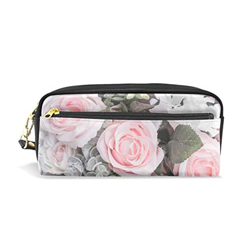Reise-Kosmetiktasche aus PU-Leder, rosa Rosen, schöne Blumen, Make-up, Clutch, Kosmetik- und Toilettenartikel-Organizer-Tasche für Damen von Josid