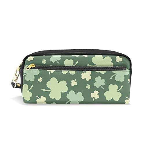 Reise-Kosmetiktasche aus PU-Leder mit grünen Glückskleeblättern, Make-up-Tasche, Kosmetik- und Toilettenartikel-Organizer-Tasche für Damen von Josid