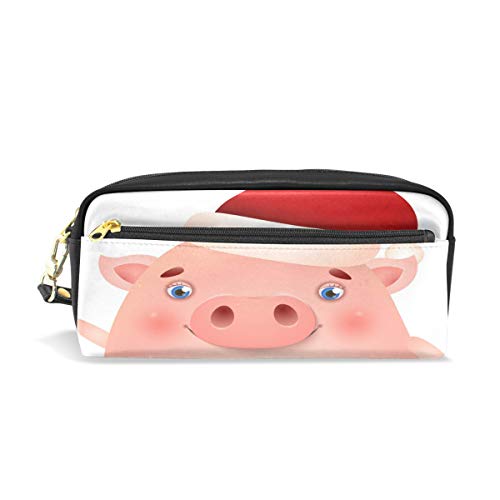 Reise-Kosmetiktasche aus PU-Leder mit niedlichem Schwein mit Weihnachtsmannmütze, Make-up-Tasche, Kosmetik- und Toilettenartikel-Organizer-Tasche für Damen von Josid