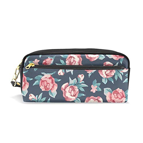 Reise-Kosmetiktasche aus PU-Leder mit rotem Retro-Blumenmuster, Make-up-Tasche, Kosmetik- und Toilettenartikel-Organizer-Tasche für Damen von Josid