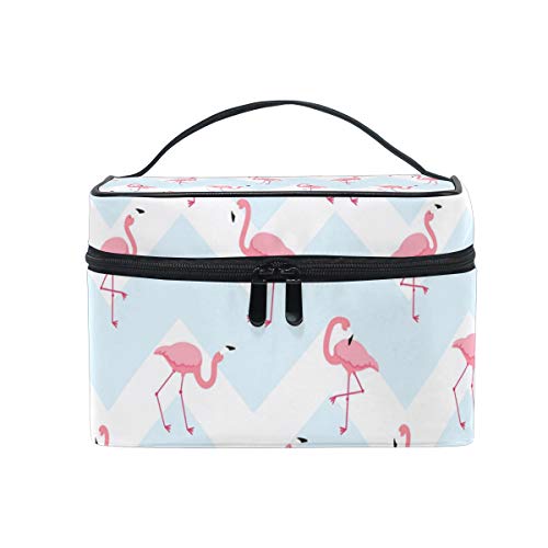 Reise-Make-up-Tasche, tragbar, Chevron-Muster mit Flamingos, praktischer Kulturbeutel, Organizer für Damen, Mädchen von Josid